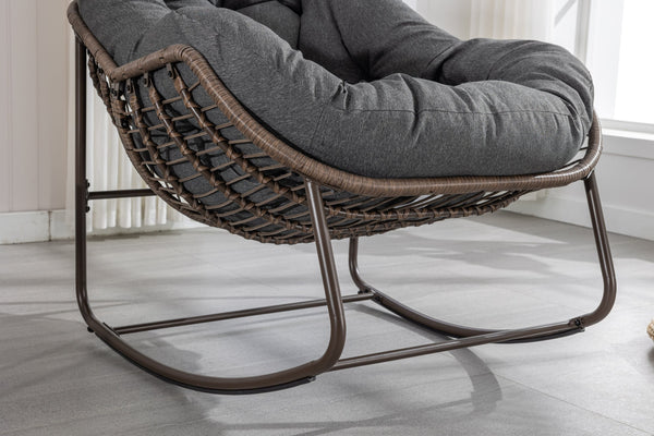English Elm Outdoor Rattan Rocking Chair Oversized Hand-Woven Egg Recliner with Plush Cushion, Durable Steel Frame, Weather-Resistant Comfort for Patio Grey W640105282