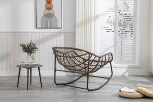 English Elm Outdoor Rattan Oversized Egg Rocking Chair with Velvet Padded Cushion, Hand‑Woven Patio Recliner Seat Pink W640P271524