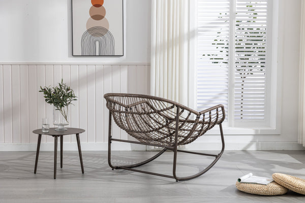 English Elm Outdoor Rattan Oversized Egg Rocking Chair with Velvet Padded Cushion, Hand‑Woven Patio Recliner Seat Pink W640P271524
