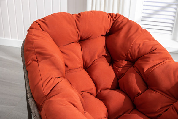 English Elm Outdoor Rattan Rocking Chair Oversized Hand-Woven Egg Recliner with Plush Cushion, Durable Steel Frame, Weather-Resistant Comfort for Patio Orange W640105284