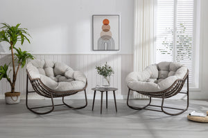 English Elm Outdoor Rattan Rocking Chair Oversized Hand-Woven Egg Recliner with Plush Cushion, Durable Steel Frame, Weather-Resistant Comfort for Patio Beige W640105281