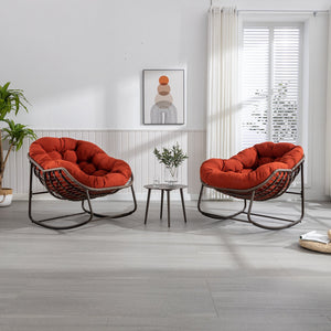 English Elm Outdoor Rattan Rocking Chair Oversized Hand-Woven Egg Recliner with Plush Cushion, Durable Steel Frame, Weather-Resistant Comfort for Patio Orange W640105284