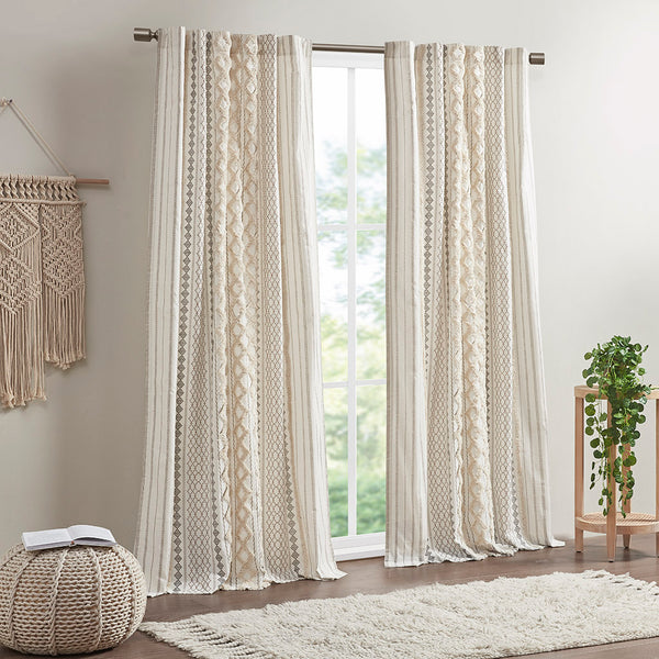 English Elm Cotton Imani Printed Window Panel with Tufted Chenille Stripe, Lined Ivory for Soft Privacy Multicolor 4.92 L x 12.2 W x 7.87 H B03596627