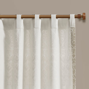 English Elm Cotton Boho-Chic Printed Curtain Panel With Chenille Detail & Lining For Elegant Window Style B03596630