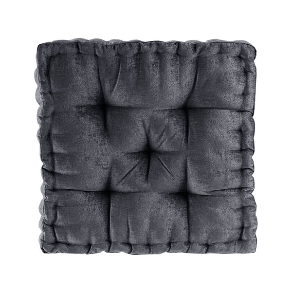 English Elm Poly Chenille Tufted Scalloped Floor Pillow Cushion Charcoal 20x20" Cozy Textured Accent Seat Decor B03596310