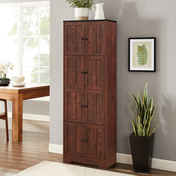 English Elm Tall Walnut Floor Cabinet with Eight Doors Four Compartments for Organized Vertical Storage W1693111252
