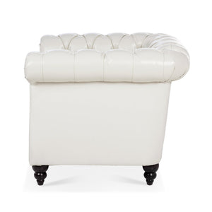 English Elm 1 Seater Pu Leather Tufted Accent Sofa with Birch Legs for Any Living Space White W680P405334