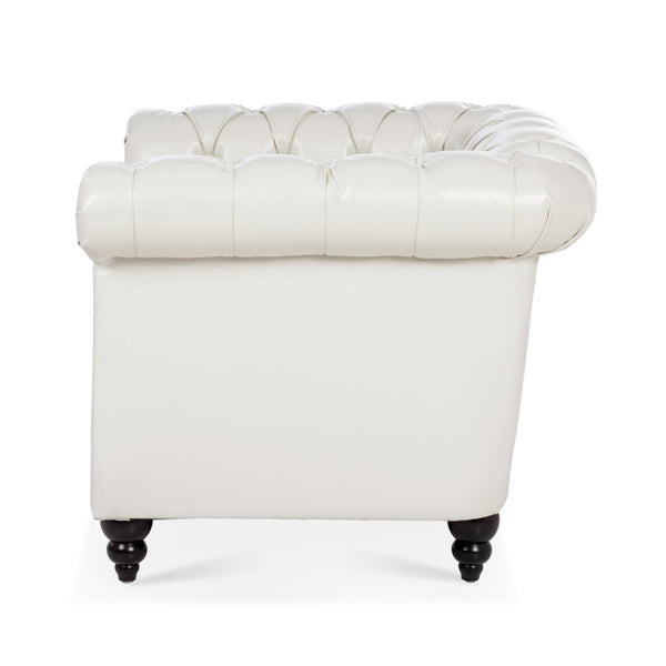 English Elm 1 Seater Pu Leather Tufted Accent Sofa with Birch Legs for Any Living Space White W680P405334
