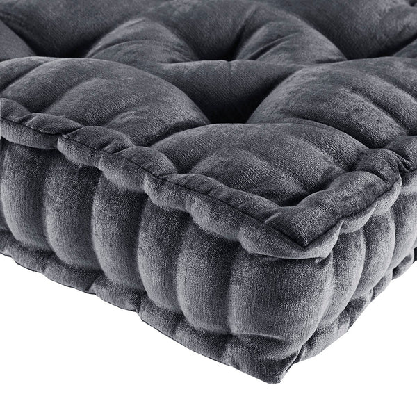 English Elm Poly Chenille Tufted Scalloped Floor Pillow Cushion Charcoal 20x20" Cozy Textured Accent Seat Decor B03596310