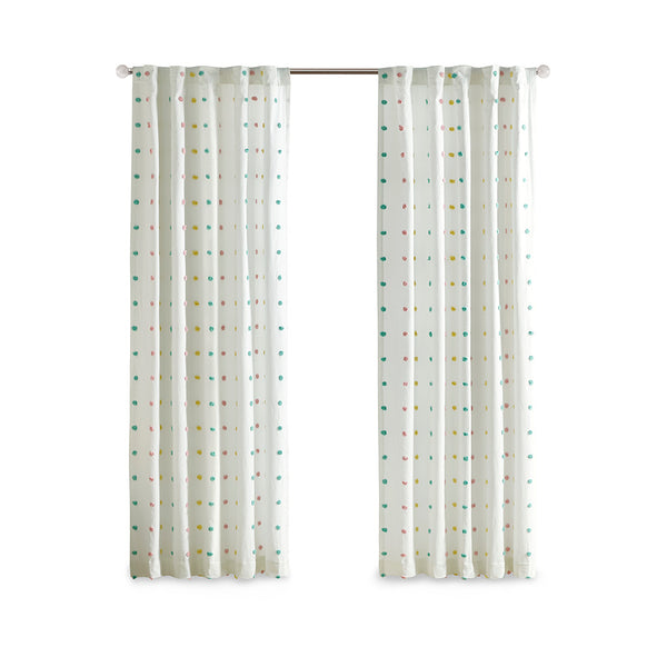 English Elm Cotton Callie Jacquard Pom Pom Curtain Panel 50x84" OEKO-TEX 100% Cotton Lined Rod Pocket Panel B03596330