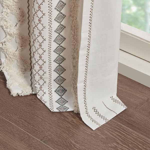 English Elm Cotton Imani Printed Curtain Panel with Chenille Stripe, Lined Privacy, Geometric Ivory 50x95" B035129660
