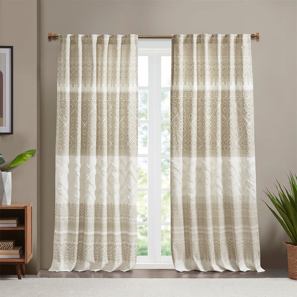 English Elm Cotton Boho-Chic Printed Curtain Panel With Chenille Detail & Lining For Elegant Window Style B03596630