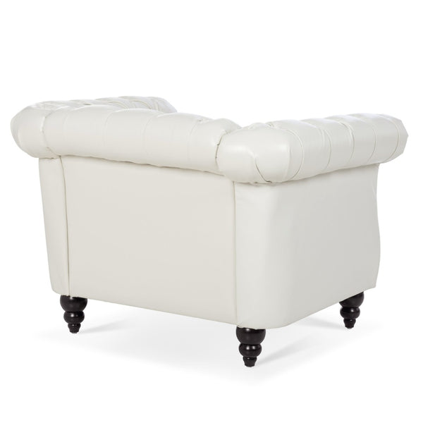 English Elm 1 Seater Pu Leather Tufted Accent Sofa with Birch Legs for Any Living Space White W680P405334
