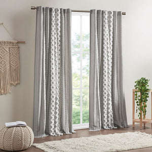 English Elm Cotton Imani Printed Window Panel with Tufted Chenille Stripe, Lined Ivory for Soft Privacy Gray 4.92 L x 12.2 W x 7.87 H B03596628