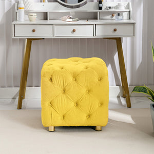 English Elm Beige Velvet Cube Ottoman with Storage Solid Wood Frame Modern Living Room Accent Yellow W1170103516