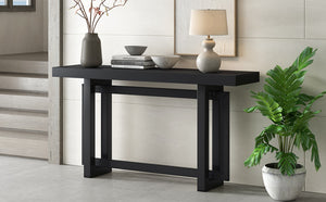 English Elm U_style Geometric Triple Frame Pine Veneer Console Table for Entryway or Living Room Black N711P230809B