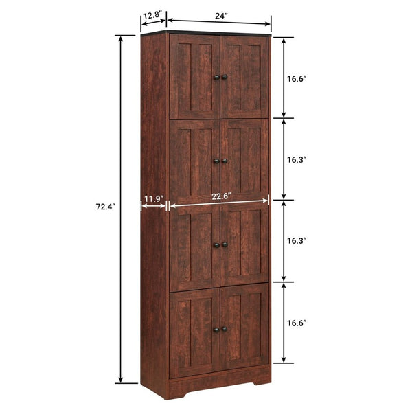 English Elm Tall Walnut Floor Cabinet with Eight Doors Four Compartments for Organized Vertical Storage W1693111252