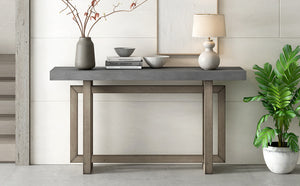 English Elm U_style Geometric Triple Frame Pine Veneer Console Table for Entryway or Living Room Gray N711P230809E