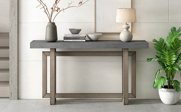 English Elm U_style Farmhouse Console Table with Three Drawers Open Shelf Entryway Organizer Gray N711P410422E