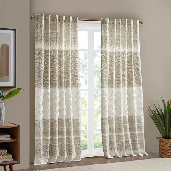 English Elm Cotton Boho-Chic Printed Curtain Panel With Chenille Detail & Lining For Elegant Window Style B03596630