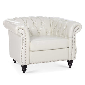 English Elm 1 Seater Pu Leather Tufted Accent Sofa with Birch Legs for Any Living Space White W680P405334
