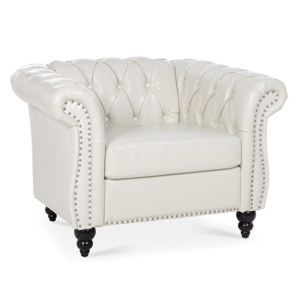 English Elm 1 Seater Pu Leather Tufted Accent Sofa with Birch Legs for Any Living Space White W680P405334