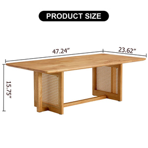 English Elm Chinese imitation rattan coffee table rectangular solid wood tea table rustic modern compact design, stylish Natural W115191494