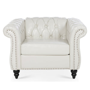 English Elm 1 Seater Pu Leather Tufted Accent Sofa with Birch Legs for Any Living Space White W680P405334