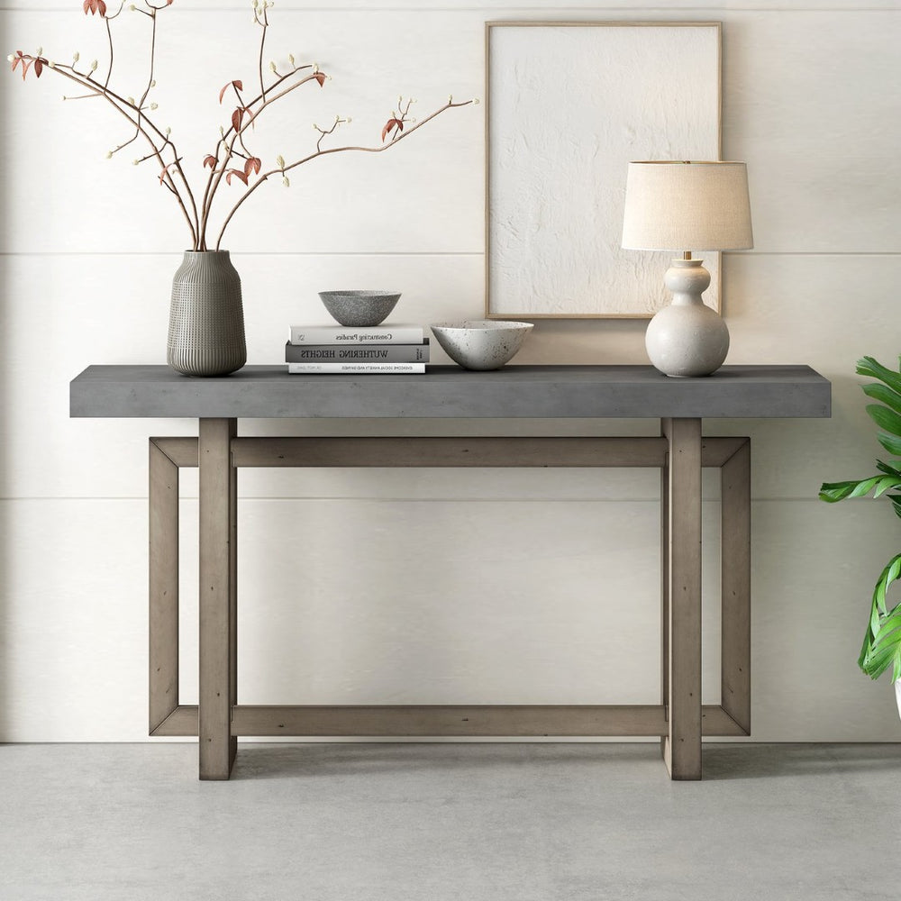 English Elm U_style Geometric Triple Frame Pine Veneer Console Table for Entryway or Living Room Gray N711P230809E