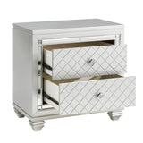 English Elm Classic Style Silver Finish Nightstand 1 Piece Diamond Pattern Drawers Fronts Glamorous Design Bedroom Furniture