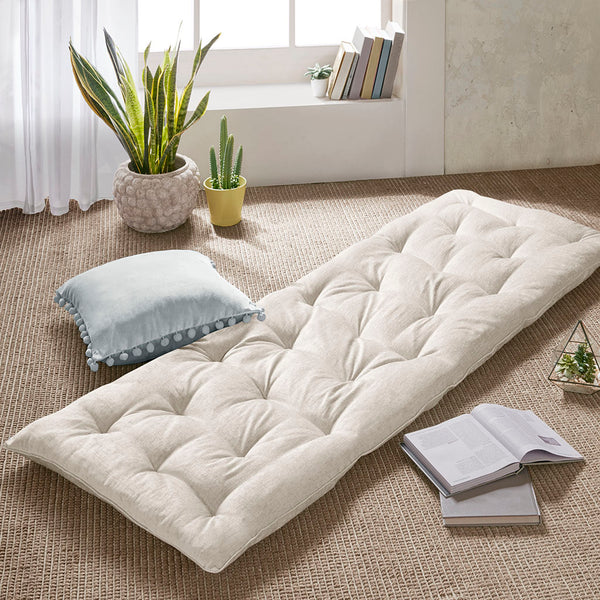 English Elm Poly Chenille Lounge Floor Pillow Cushion with Tufted Texture, Plush Polyester Fill, Travel Wrap Cozy Appeal Ivory 12.99 L x 12.99 W x 27.95 H B03596311