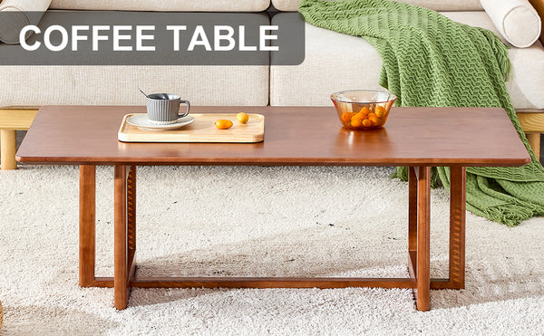 English Elm Chinese Rectangular Coffee Table - Walnut Rubberwood With Imitation Rattan For Small Spaces, Easy Assembly W1151P154605