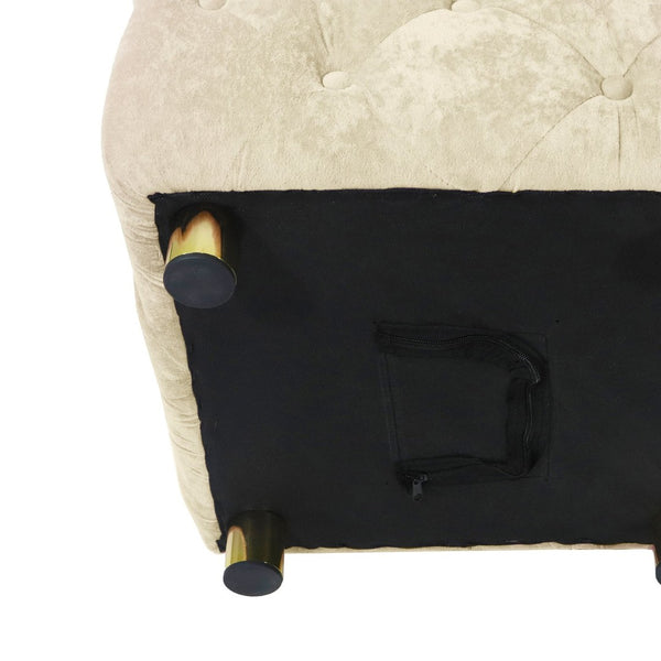 English Elm Beige Velvet Cube Ottoman with Storage Solid Wood Frame Modern Living Room Accent Beige W1170103515