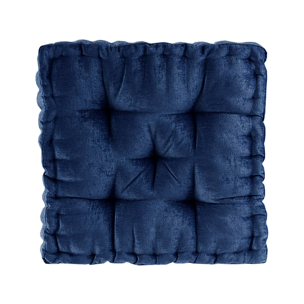 English Elm Poly Azza Chenille Square Floor Pillow Navy 20x20" — Tufted Scalloped Edge, Plush 100% Polyester Comfort & Versatile Layering B03596309