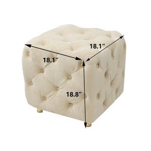 English Elm Beige Velvet Cube Ottoman with Storage Solid Wood Frame Modern Living Room Accent Beige W1170103515
