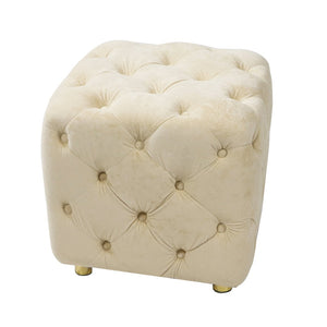 English Elm Beige Velvet Cube Ottoman with Storage Solid Wood Frame Modern Living Room Accent Beige W1170103515