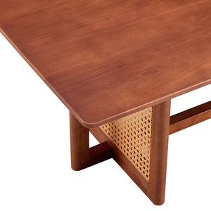 English Elm Chinese Rectangular Coffee Table - Walnut Rubberwood With Imitation Rattan For Small Spaces, Easy Assembly W1151P154605