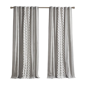 English Elm Cotton Imani Printed Window Panel with Tufted Chenille Stripe, Lined Ivory for Soft Privacy Gray 4.92 L x 12.2 W x 7.87 H B03596628