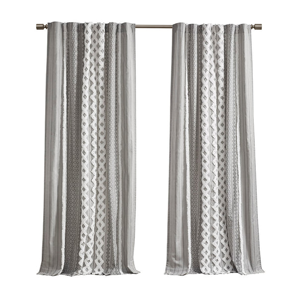 English Elm Cotton Imani Printed Window Panel with Tufted Chenille Stripe, Lined Ivory for Soft Privacy Gray 4.92 L x 12.2 W x 7.87 H B03596628