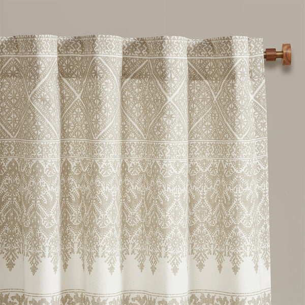 English Elm Cotton Boho-Chic Printed Curtain Panel With Chenille Detail & Lining For Elegant Window Style B03596630