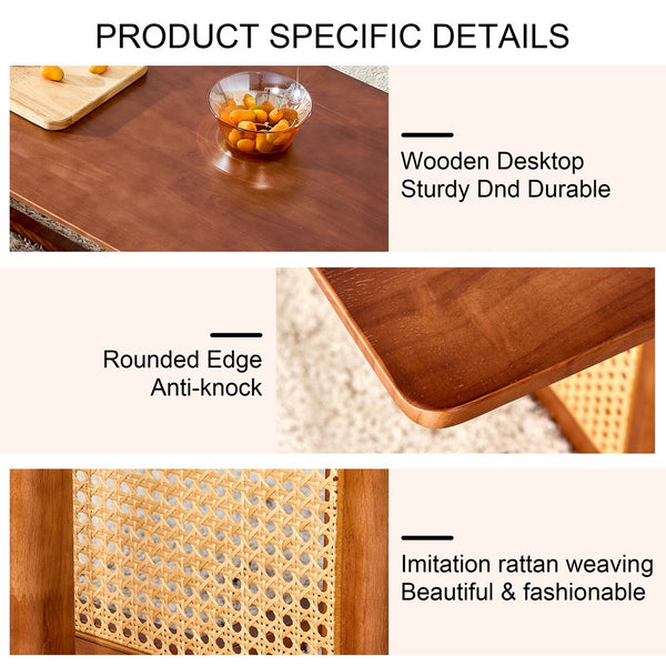 English Elm Chinese Rectangular Coffee Table - Walnut Rubberwood With Imitation Rattan For Small Spaces, Easy Assembly W1151P154605