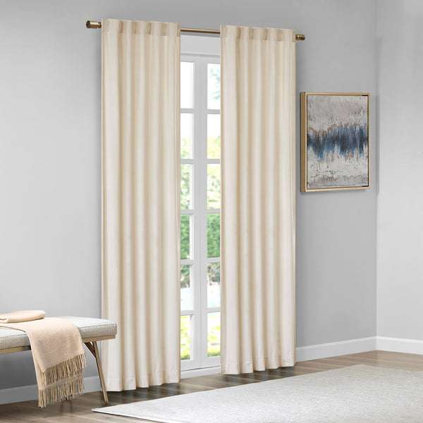 English Elm Room Darkening 510 Design Colt Poly Velvet Window Panel Pair Ivory 37x95" OEKO-TEX, Plush, Privacy Drapes B03594990