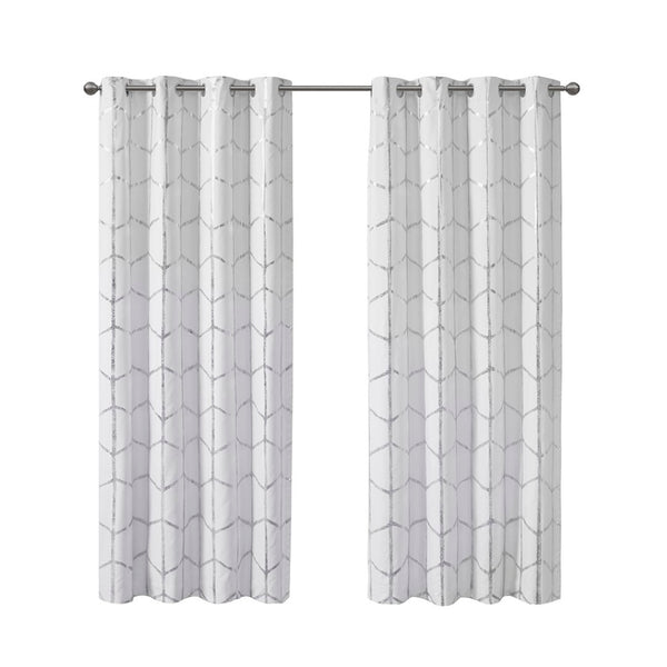 English Elm Total Blackout Modern Metallic Print Grommet Curtain Panel - Light Control, Energy Efficient Design B03596334-GIGA