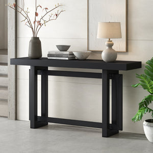English Elm U_style Geometric Triple Frame Pine Veneer Console Table for Entryway or Living Room Black N711P230809B