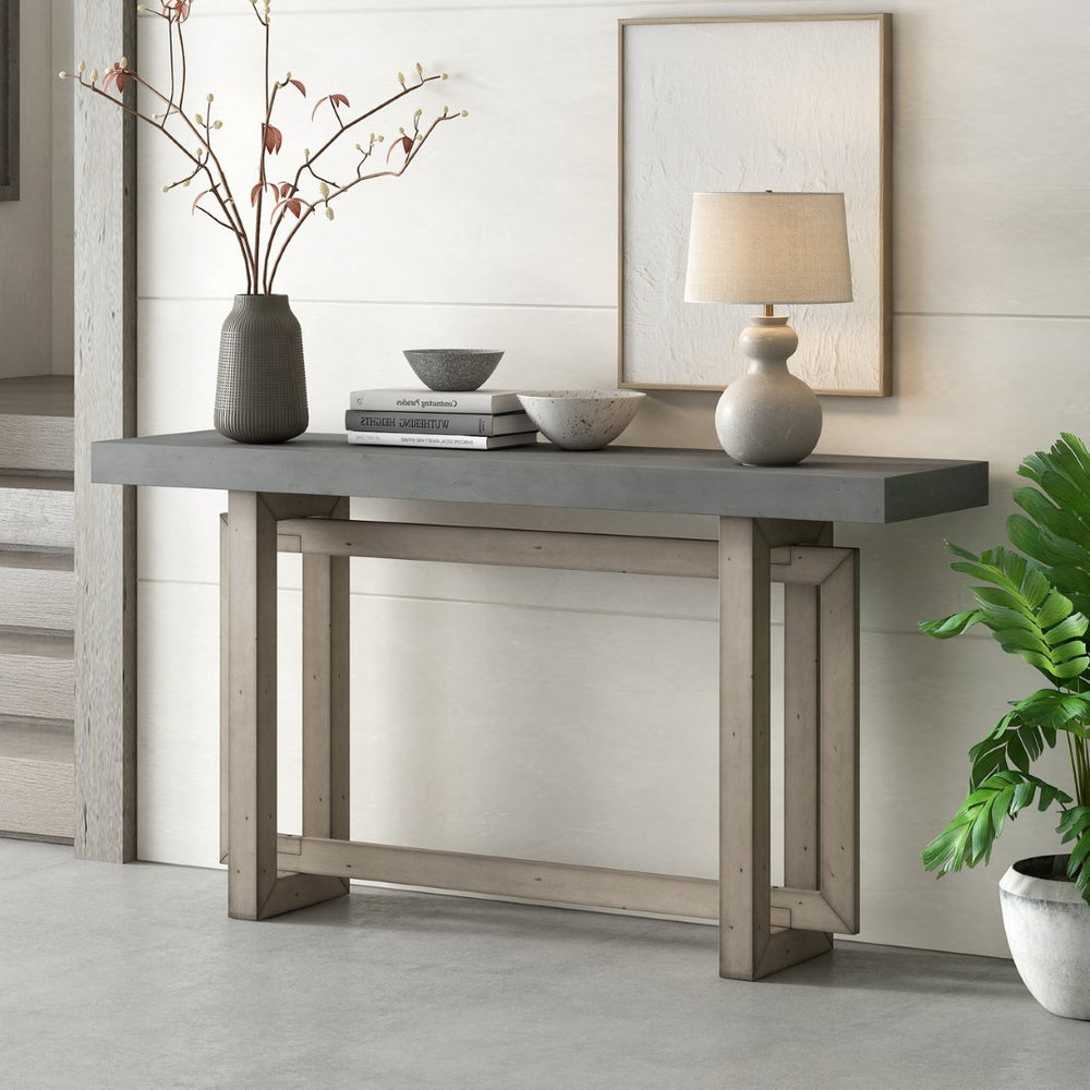 English Elm U_style Farmhouse Console Table with Three Drawers Open Shelf Entryway Organizer Gray N711P410422E