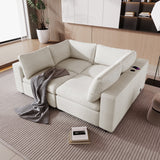 Pierce Sectional Sofa with USB Charge Ports, Wireless Charging and Built-in Bluetooth Speaker, Beige