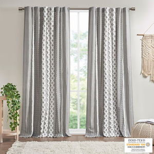 English Elm Cotton Imani Printed Window Panel with Tufted Chenille Stripe, Lined Ivory for Soft Privacy Gray 4.92 L x 12.2 W x 7.87 H B03596628