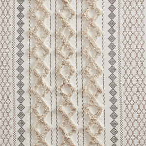 English Elm Cotton Imani Printed Curtain Panel with Chenille Stripe, Lined Privacy, Geometric Ivory 50x95" B035129660