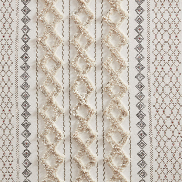English Elm Cotton Imani Printed Curtain Panel with Chenille Stripe, Lined Privacy, Geometric Ivory 50x95" B035129660