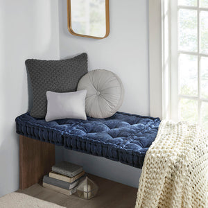 English Elm Poly Azza Chenille Square Floor Pillow Navy 20x20" — Tufted Scalloped Edge, Plush 100% Polyester Comfort & Versatile Layering B03596309